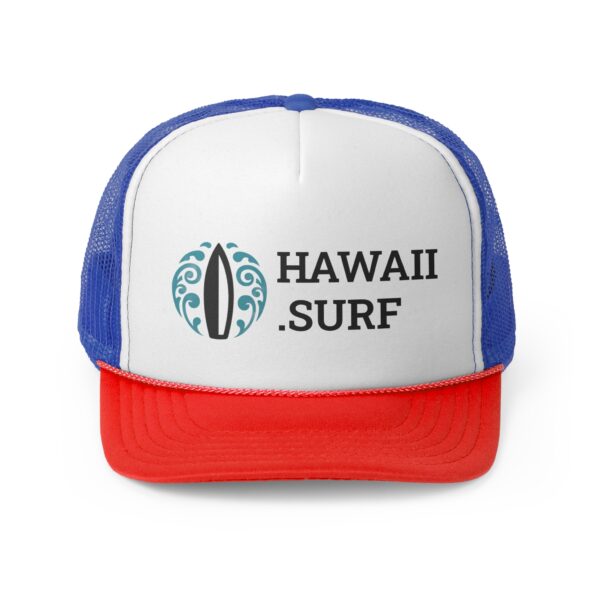Surf-Inspired Trucker Cap in Blue/Red.