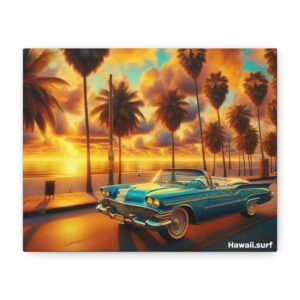 Vintage Hawaii - Retro sunset with classic car cruising