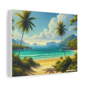 Alternative view of Vintage Hawaii  - Beach and Palms with small waves rolling in