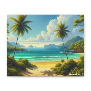 Vintage Hawaii - Beach and Palms with small waves rolling in