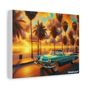Alternative view of Vintage Hawaii  - Retro sunset with classic car cruising