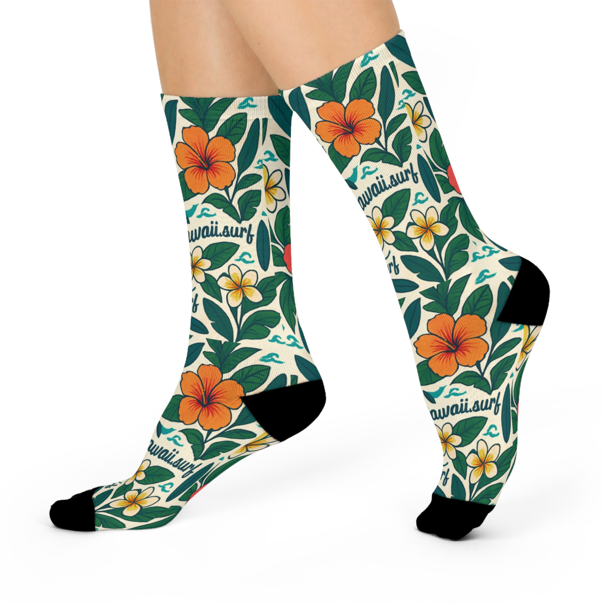Hawaii Surf Floral Crew Socks: Cushioned Hawaiian Bliss - Image 2