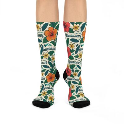 Hawaii Surf Floral Crew Socks: Cushioned Hawaiian Bliss