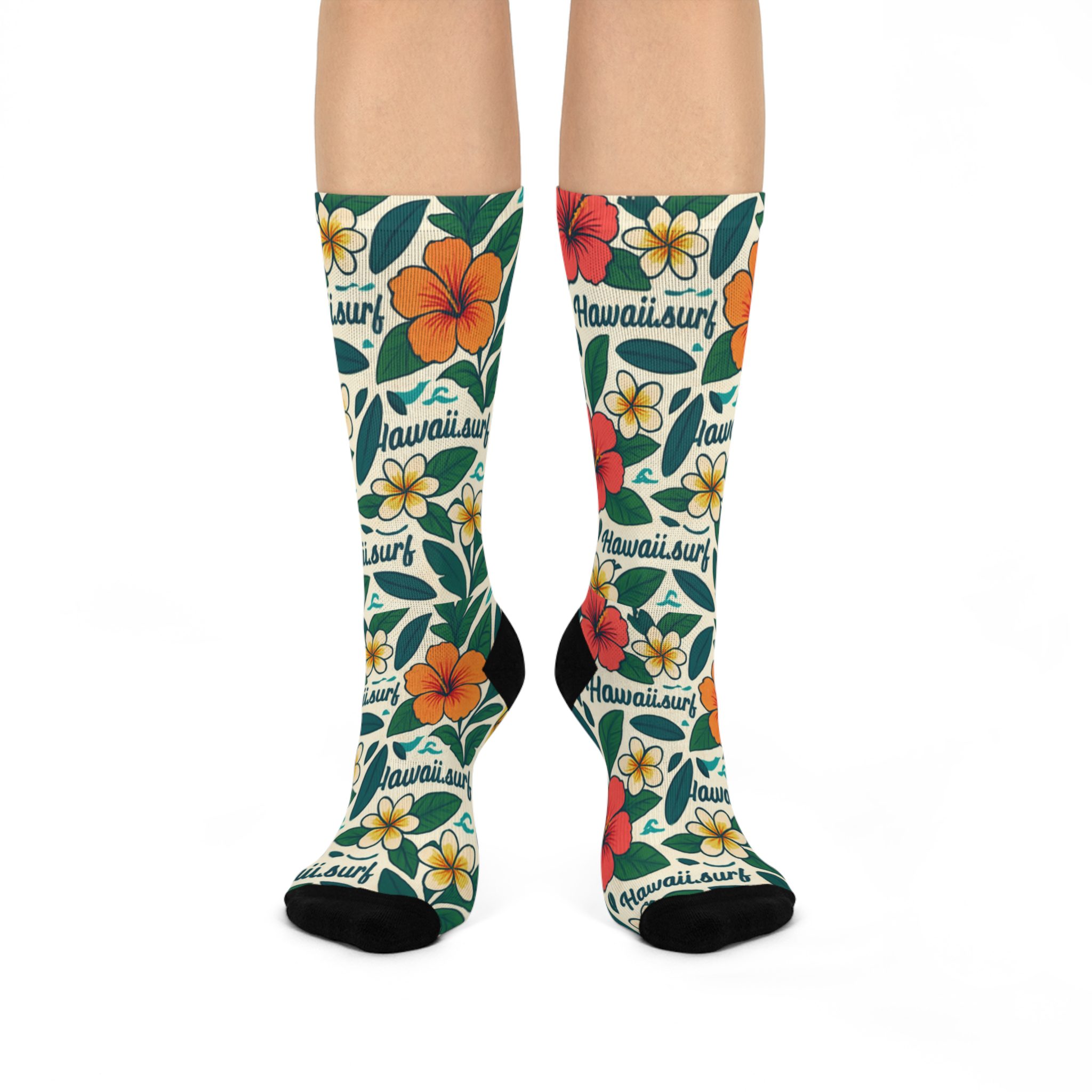 Hawaii Surf Floral Crew Socks: Cushioned Hawaiian Bliss