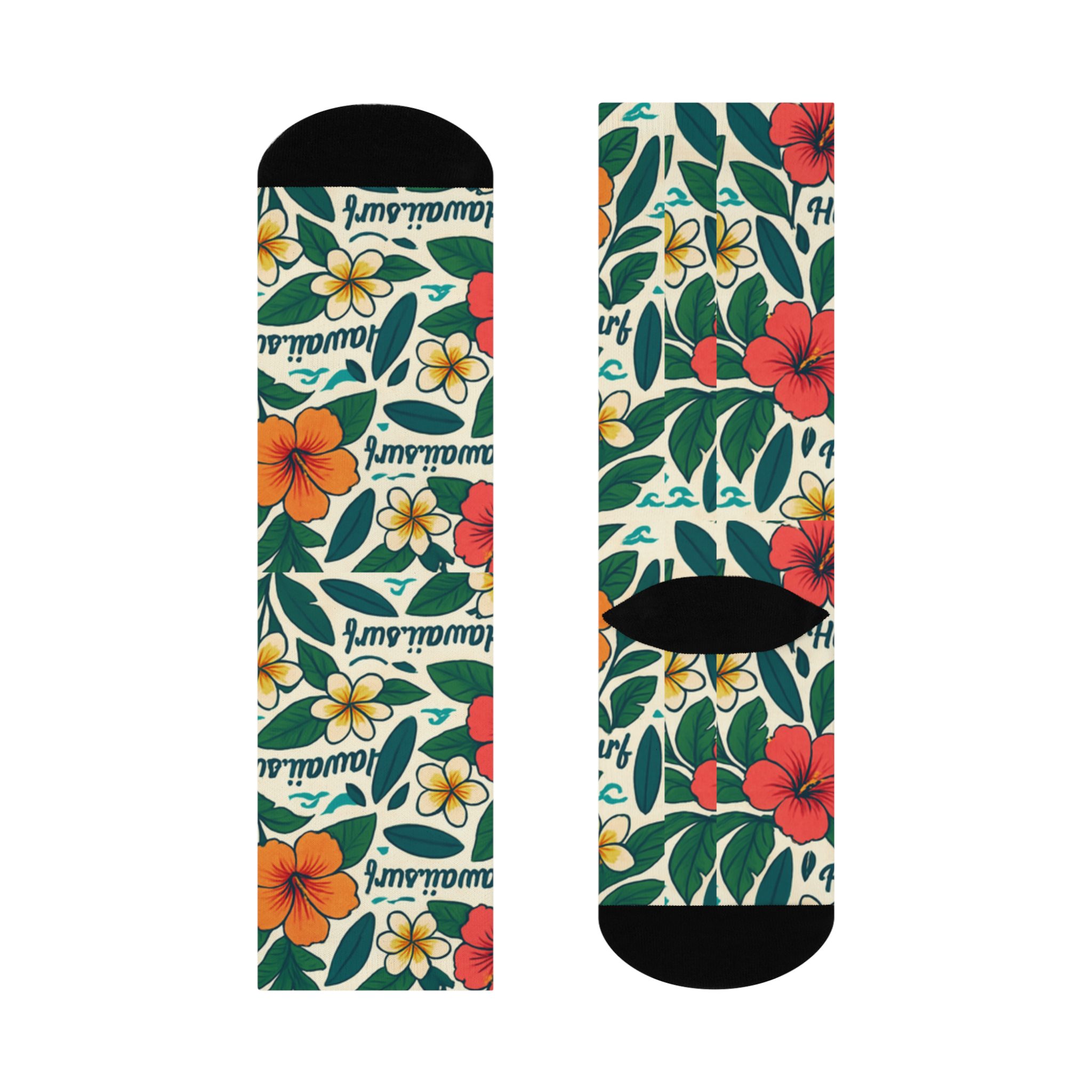 Hawaii Surf Floral Crew Socks: Cushioned Hawaiian Bliss - Image 4