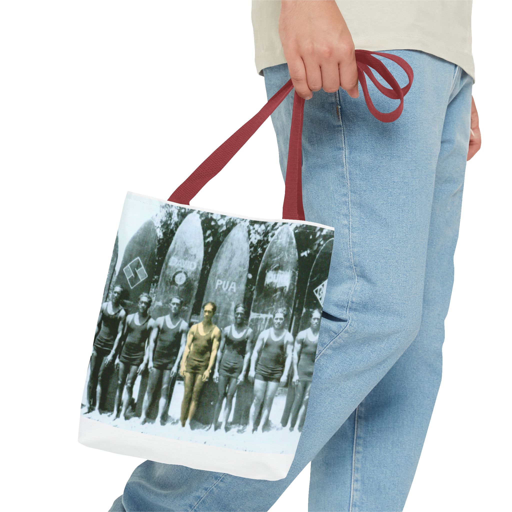 Vintage Waikiki Surf Tote Bag – Retro Surfboard Design for Hiram B.K. Anahu - Image 4