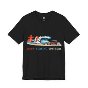 Alternative view of Jesus Surfing Hotrods T-Shirt — Hawaii Surf Christian Graphic Tee