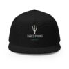 Three Prong trucker cap in black — sand embroidered spear mark, THREE PRONG lettering, hawaii.surf