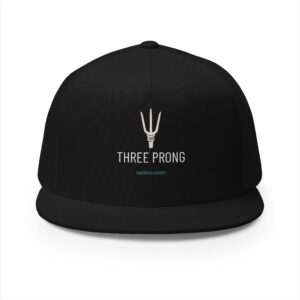 Three Prong trucker cap in black — sand embroidered spear mark, THREE PRONG lettering, hawaii.surf